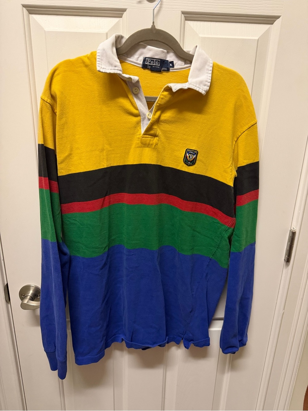 Vintage Polo by Ralph Lauren Yellow, Black & Blue Striped Rugby Shirt